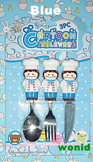 ช้อนเด็กส้อมมีดพ่อครัวสแตนเลส Stainless steel spoon fork knife Chief cutlery set for kids dinnerware รูปที่ 3