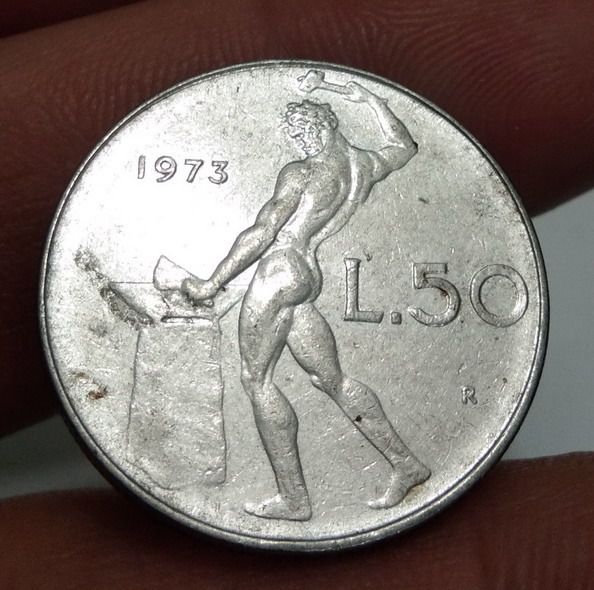 7082-เหรียญค่างประเทศอิตาลี หลังคนตีเหล็ก รูปที่ 3