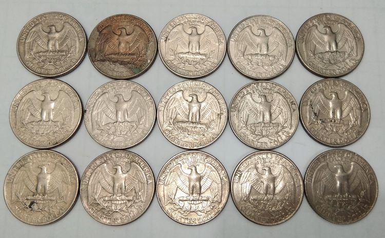 7084-เหรียญต่างประเทศ อเมริกา ประธานาธิบดี จอร์จ วอชิงตัน หลังนกอินทรีย์ จำนวน 15 เหรียญ รูปที่ 9