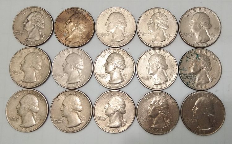 7084-เหรียญต่างประเทศ อเมริกา ประธานาธิบดี จอร์จ วอชิงตัน หลังนกอินทรีย์ จำนวน 15 เหรียญ รูปที่ 7