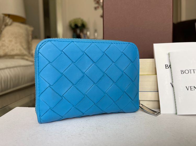 Bottega Veneta แท้ กระเป๋าใสบัตร Zippy Card and Coin wallet สานกลาง สีฟ้า turquoise blue ซิปสีเงิน สภาพดีครับ++++  รูปที่ 3