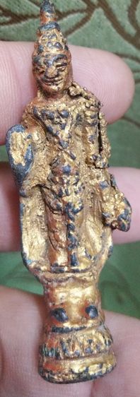 7328-พระพุทธยืนปางห้ามญาติ เปียกทอง เนื้อโลหะเก่า สูงรวมประมาณ 2.5 นิ้ว รูปที่ 2