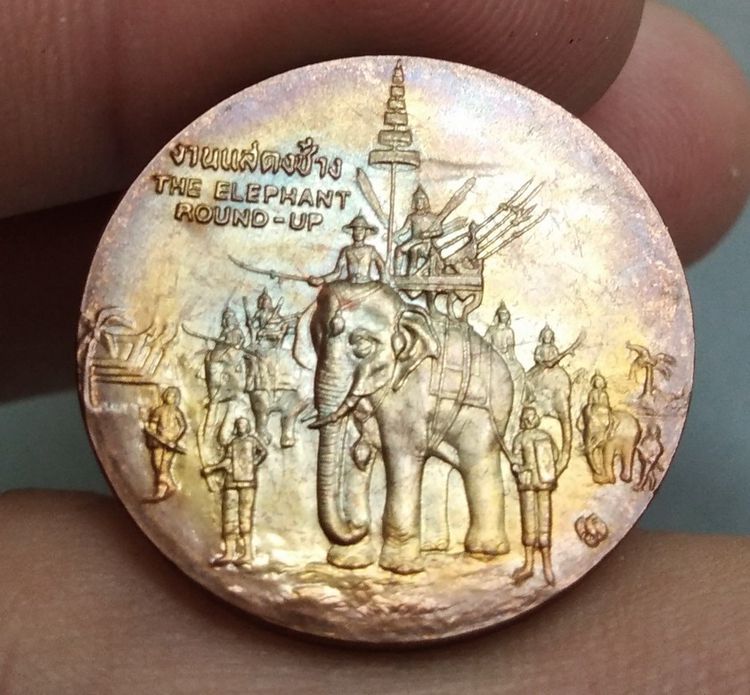 8128-เหรียญประจำจังหวัดสุรินทร์ หลังลานแสดงช้าง เนื้อทองแดง ขนาดราวเหรียญ 5 บาท รูปที่ 6