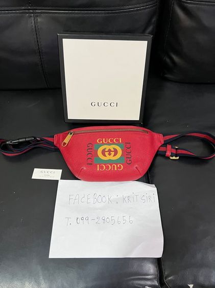 อื่นๆ หนังแท้ ไม่ระบุ แดง ขายกระเป๋าคาดอก Gucci Logo Belt Bag Grained Calfskin Hibiscus Red สภาพสวยมากๆ 