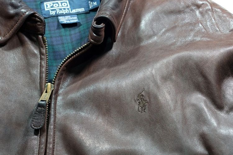 เสื้อ Polo Ralph lauren Brown Lamb Leather Jacket sz M รูปที่ 5