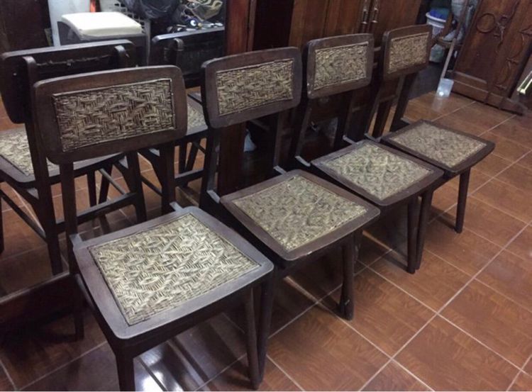 เก้าอี้ไม้สักโบราณผสมหวาย งานเก่า รูปที่ 3