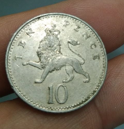 6346-เหรียญพระนางอลิสซาเบสที่ 2  หลังสิงห์  ราคา 10 เพนนี รูปที่ 7
