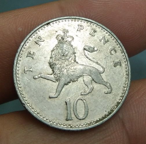 6346-เหรียญพระนางอลิสซาเบสที่ 2  หลังสิงห์  ราคา 10 เพนนี รูปที่ 2