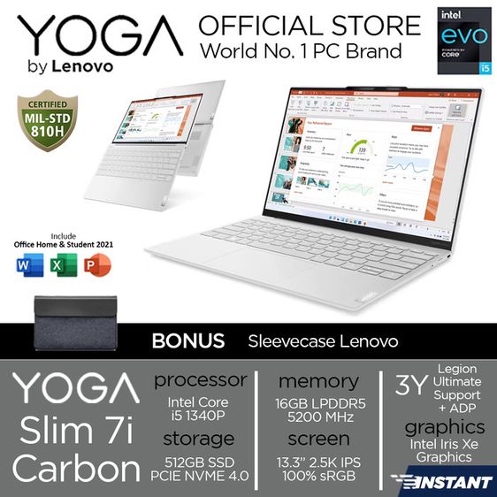 วินโดว์ อื่นๆ อื่นๆ ใช่ Lenovo Yoga Slim 7i Carbon White มีประกันอุบัติเหตุ premium care พร้อมกล่อง อุปกรณ์ครบ notebook laptop 512GB