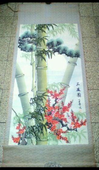 ภาพเขียนสีรูปต้นไผ่จากจีน เก่าแก่ สวยงามมากๆ น่าสะสม