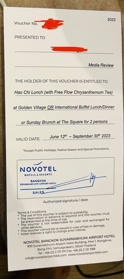 ขาย voucher buffet โรงแรม Novotel suvarnabhumi airport เลือกได้ทั้งบุฟเฟ่ต์นานาชาติ และบุฟเฟ่ต์ติ่มซำ สำหรับ 2 ท่าน