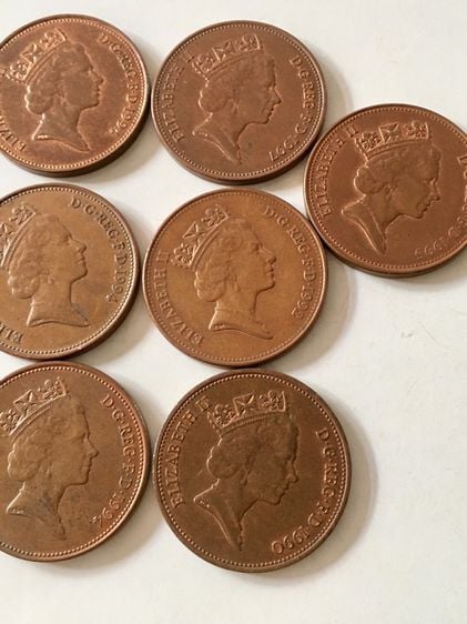เหรียญต่างประเทศ อังกฤษ TwO PENCE  ปี  1994-1997-1998-1994-1992-1990-1995 รวมคละปี สภาพสวย รูปที่ 2