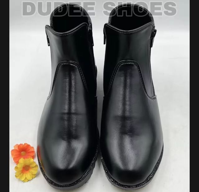 รองเท้าบู๊ท หนัง PU ดำ รองเท้าหนังแบบหุ้มข้อมีซิปสองข้าง รุ่น 604 รองเท้าทำงานผู้ชาย 38-48