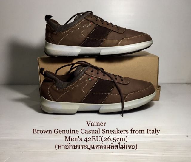 อื่นๆ รองเท้าผ้าใบ UK 8 | EU 42 | US 8.5 น้ำตาล Vainer Sneakers 42EU(26.5cm) แบรนด์จากอิตาลี ของแท้ มือ 2 สภาพใกล้เคียงของใหม่, รองเท้า Vainer หนังแท้ พื้นเต็ม ไม่มีตำหนิใดๆ สวยมาก