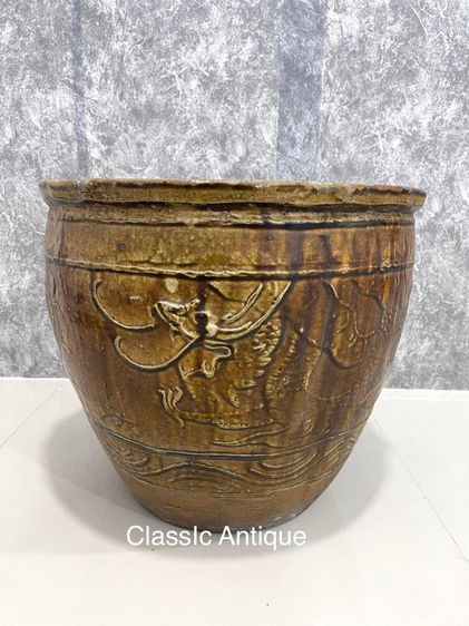 อ่าง เคลือบเขียวเซี่ยงไฮ้ ลายมังกร ไก่โบราณ  รูปที่ 2