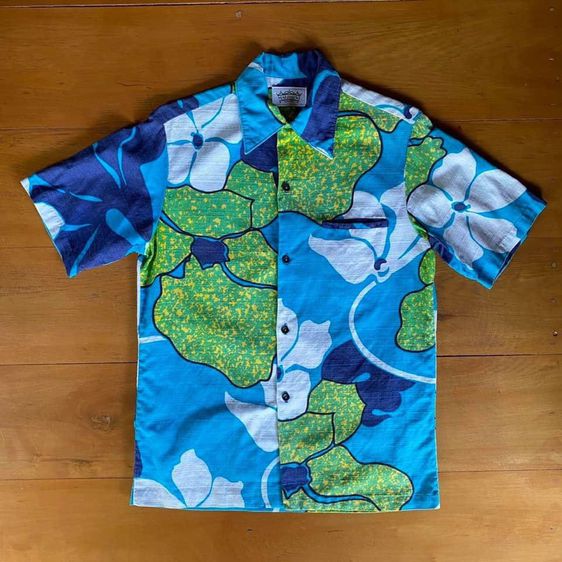 เสื้อเชิ้ตฮาวายแขนสั้น ผ้าใย ป้ายคอ MALIHINI HAWAII กระเป๋าเจาะ รูปที่ 2