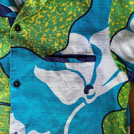 เสื้อเชิ้ตฮาวายแขนสั้น ผ้าใย ป้ายคอ MALIHINI HAWAII กระเป๋าเจาะ รูปที่ 5