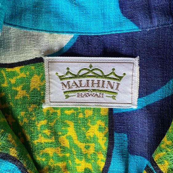 เสื้อเชิ้ตฮาวายแขนสั้น ผ้าใย ป้ายคอ MALIHINI HAWAII กระเป๋าเจาะ รูปที่ 4