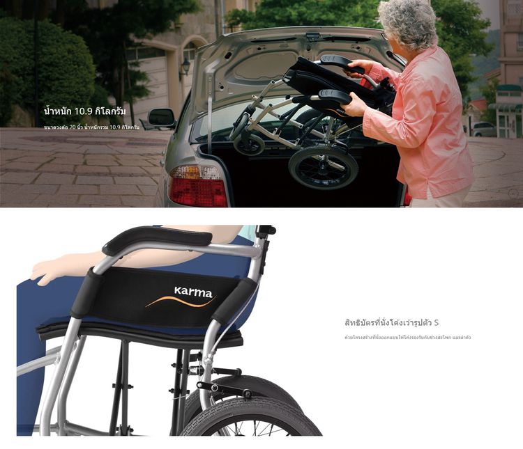 Karma รถเข็น อลูมิเนียม วีลแชร์ขนาดเล็ก น้ำหนักเบา รุ่น Ergo Lite 2 Lightweight Aluminum Wheelchair รูปที่ 12