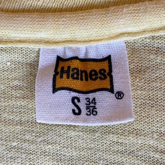 เสื้อยืดคอกลมแขนสั้น Hanes กระเป๋าหน้าโค้ง สีเหลือง ตะเข็บกระเป๋าเย็บด้านใน ไม่มีลายสกรีน ผ้าร้อยเก่า บาง นิ่ม Vintage 1970's รูปที่ 5