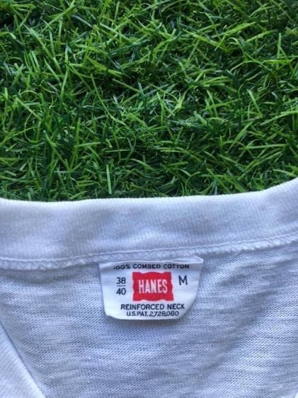 เสื้อยืดคอกลมแขนสั้น ผ้าร้อยเก่า บาง นิ่มมาก สีขาว ไม่มีสกรีน คอยก ป้ายคอ Hanes ยุค 1960's ไซซ์ M รูปที่ 2