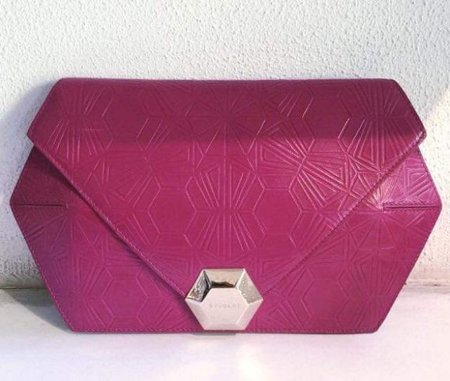 Bulgari Hexagon printed calf leather pink Clutch 