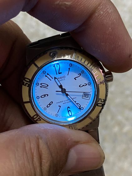 นาฬิกายี่ห้อ  CASIO   คาสิโอ ของแท้มือสอง สแตนเลส มีไฟ สายยาว 16 เซนติเมตร  650฿ รูปที่ 3
