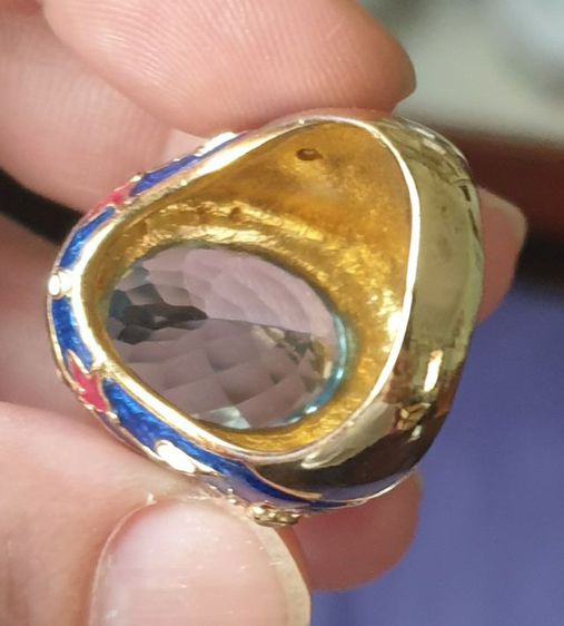 แหวนบูลโทพาสเรือนเงินแท้ถมทองลงยา รูปที่ 6