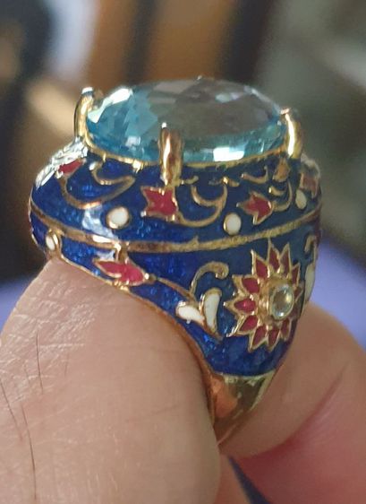 แหวนบูลโทพาสเรือนเงินแท้ถมทองลงยา รูปที่ 3