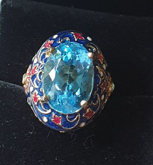 แหวนบูลโทพาสเรือนเงินแท้ถมทองลงยา