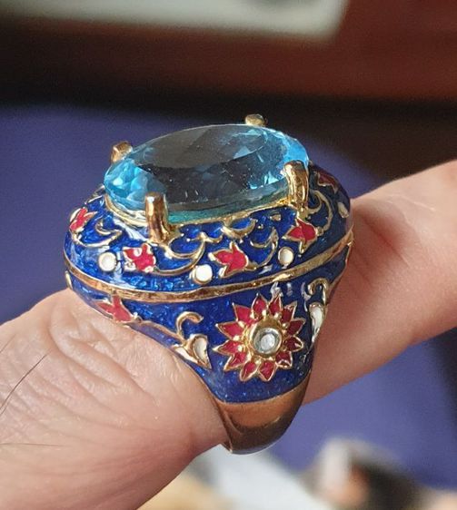 แหวนบูลโทพาสเรือนเงินแท้ถมทองลงยา รูปที่ 7