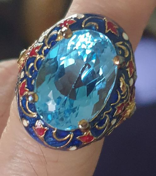 แหวนบูลโทพาสเรือนเงินแท้ถมทองลงยา รูปที่ 8