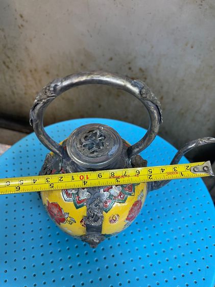 กาน้ำชา กระเบื้องหุ้มกะไหล่เงิน รูปที่ 12