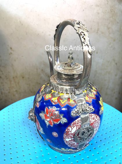 กาน้ำชา กระเบื้องหุ้มกะไหล่เงิน รูปที่ 5