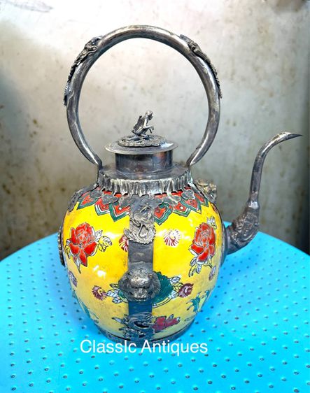 กาน้ำชา กระเบื้องหุ้มกะไหล่เงิน รูปที่ 8