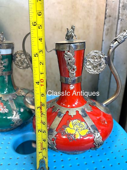 กาน้ำชา กระเบื้องหุ้มกะไหล่เงิน รูปที่ 13