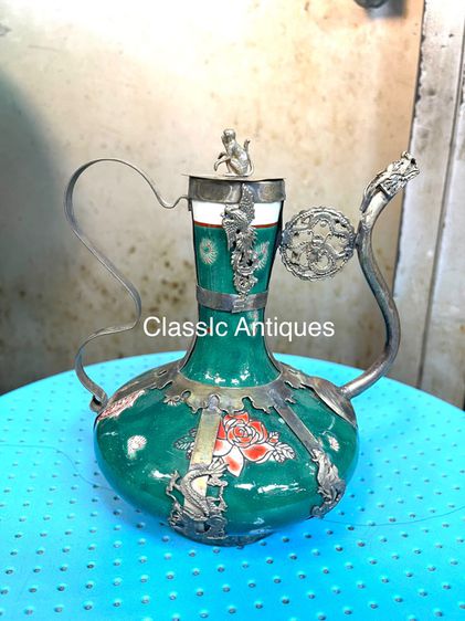 กาน้ำชา กระเบื้องหุ้มกะไหล่เงิน รูปที่ 3