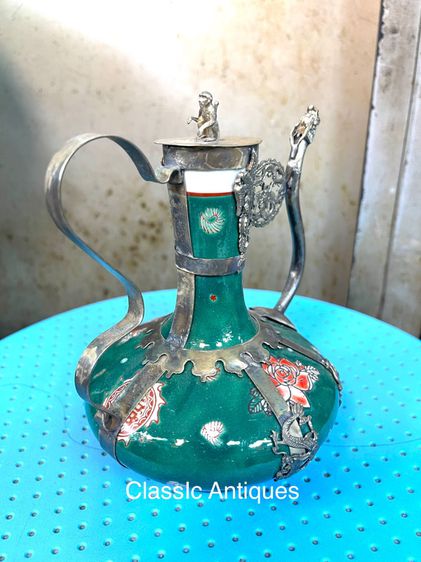 กาน้ำชา กระเบื้องหุ้มกะไหล่เงิน รูปที่ 5