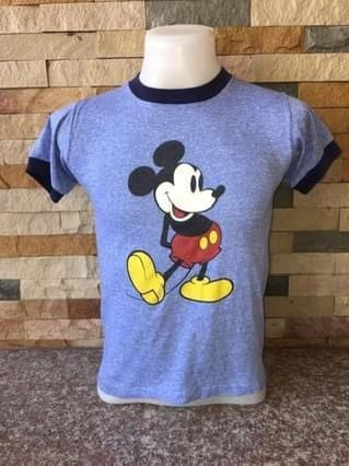 อื่นๆ เสื้อทีเชิ้ต แขนสั้น เสื้อยืดมิกกี้เมาส์ หน้าขาว เท้าเหลือง ผ้าเนื้อทราย สีฟ้า คอจั๊ม แขนจั๊ม ผ้า 50 50 Mickey Mouse Heather Blue Ringer T-Shirt ป้ายคอ Disney