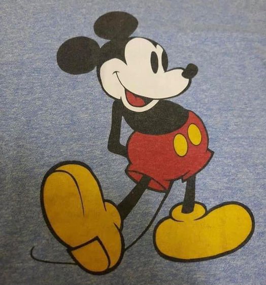 เสื้อยืดมิกกี้เมาส์ หน้าขาว เท้าเหลือง ผ้าเนื้อทราย สีฟ้า คอจั๊ม แขนจั๊ม ผ้า 50 50 Mickey Mouse Heather Blue Ringer T-Shirt ป้ายคอ Disney รูปที่ 4