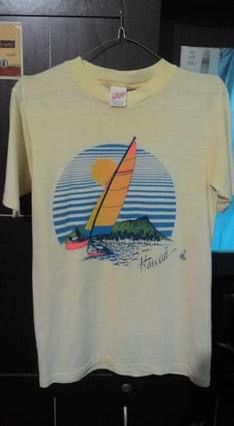 เสื้อยืดคอกลมแขนสั้น ผ้าบาง สกรีนลาย เรือใบ วิวทะเล HAWAII ตอกนกแก้ว POLY TEES HAWAII ผ้า 50 50 ป้ายคอ t-crew Sunstrokes รูปที่ 2