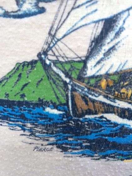 เสื้อยืดคอกลมแขนสั้น ผ้าบาง สกรีนลาย เรือใบ วิวทะเล HAWAII ตอกนกแก้ว POLY TEES HAWAII ผ้า 50 50 ป้ายคอ t-crew Sunstrokes รูปที่ 9