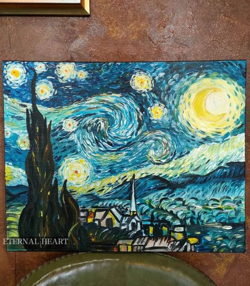 ภาพวาด starry night สีอะคริลิค ผ้าใบcanvas 40x50cm