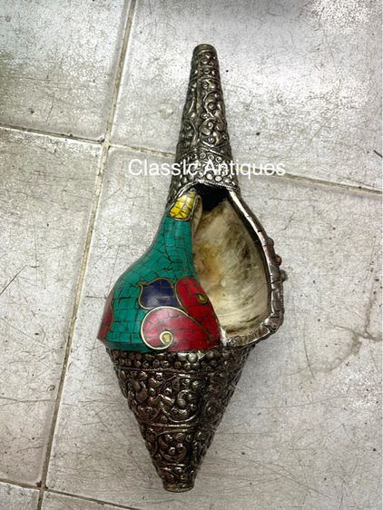 หอยสังข์  เวียนขวาหุ้มกะไหล่เงินประดับหินA7 รูปที่ 3