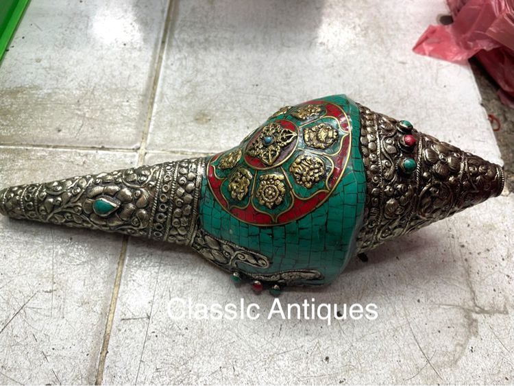 หอยสังข์  เวียนขวาหุ้มกะไหล่เงินประดับหินA7 รูปที่ 4