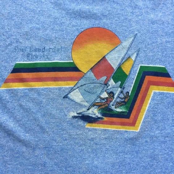 เสื้อยืดผ้าบาง  ทรายฟ้า ลายคนเล่นวินด์เซิร์ฟ Fort Lauderdale Florida คอจั๊ม แขนจั๊ม ผ้า 50 50 ป้ายคอ Sherry รูปที่ 5