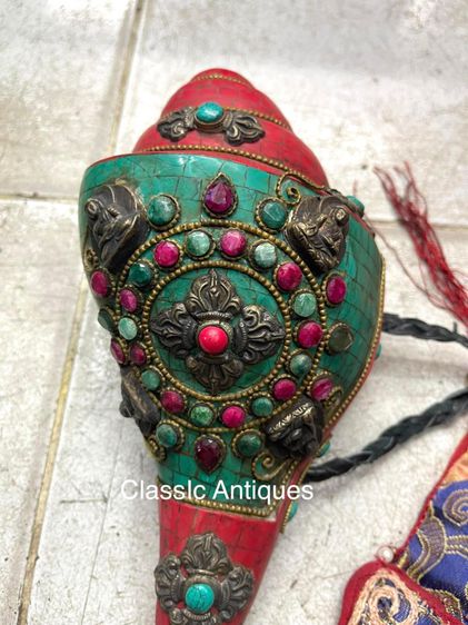 หอยสังข์  เวียนขวาหุ้มกะไหล่เงินประดับหินA9 รูปที่ 4