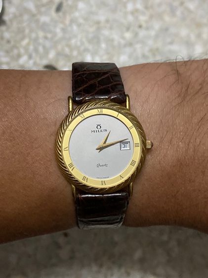 นาฬิกายี่ห้อ MILUS  ควอทซ์ สวิสเมด ของแท้มือสอง ทองสวย  1500฿ รูปที่ 6