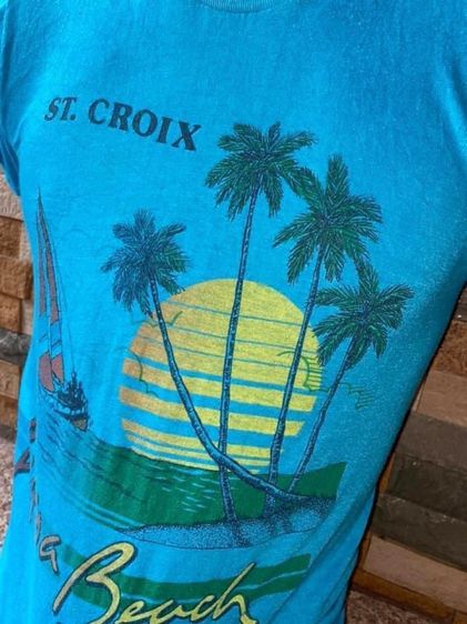 เสื้อยืดผ้าบาง สกรีนลาย เรือใบ ต้นมะพร้าว พระอาทิตย์ วิวทะเล ST. CROIX Life’s a Beach ผ้า 50 50 รูปที่ 5
