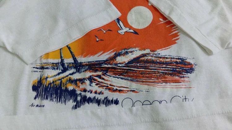 เสื้อยืดผ้าบาง สกรีนลาย วิวทะเล Ocean City ตอก 1986 HGG Air Waver ผ้า 50 50 ป้ายคอ SCREEN STARS รูปที่ 6